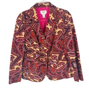 Talbots Blazer Womens 12W Red Paisley Velvet Velour Jacket Career Office